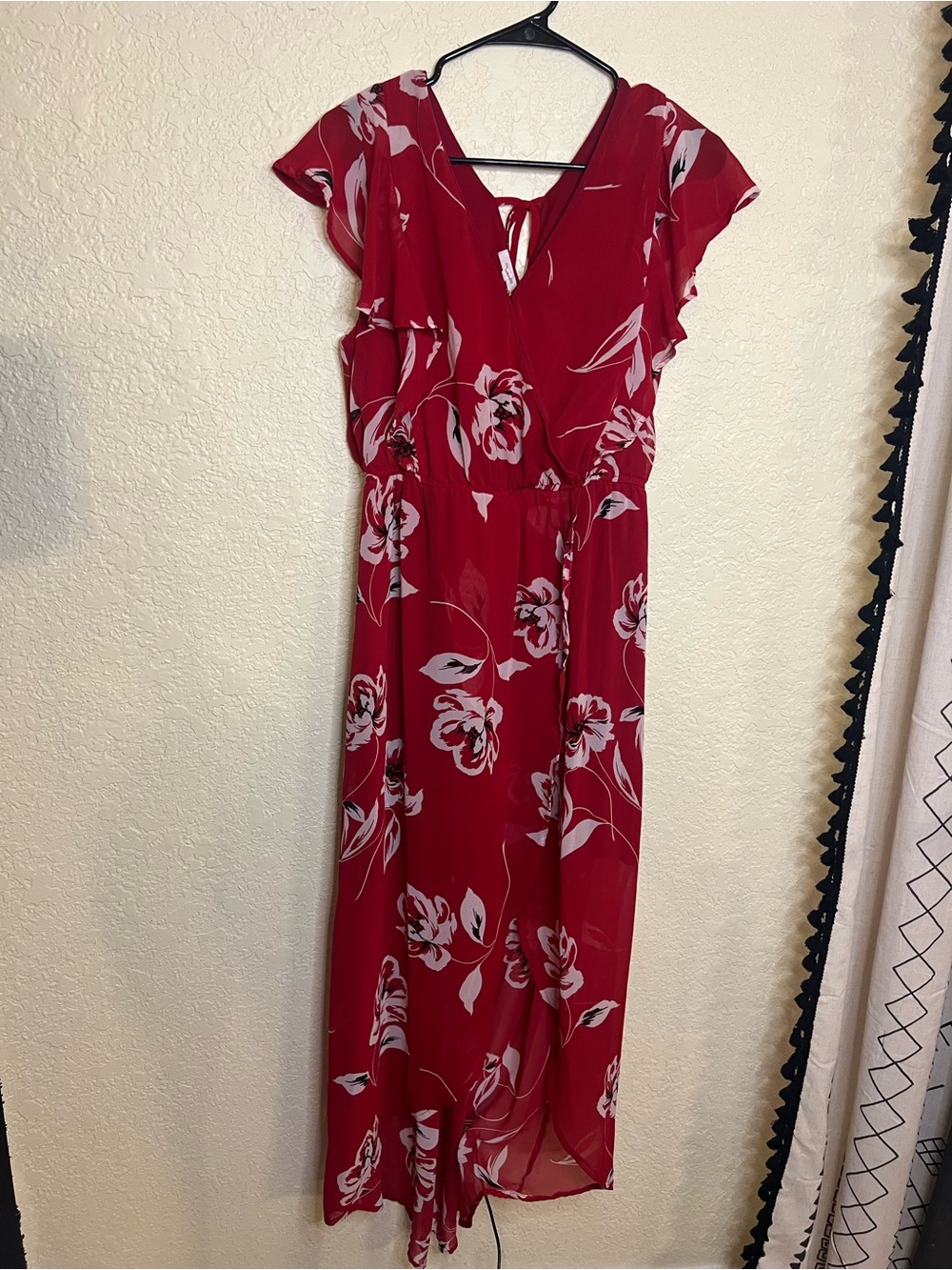 Maurices Red Floral Tie-Back Maxi Dress